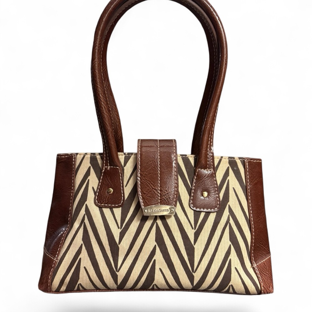 Vintage Liz Claiborne Chevron Canvas Satchel Bag Y2K Boho